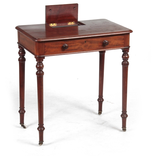 1185 - AN EARLY 19TH CENTURY MAHOGANY WRITING TABLE IN THE MANER OF GILLOWS having a lift-up pen and ink co... 