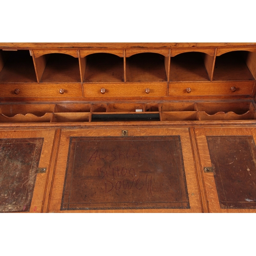 1192 - AN UNUSUAL LATE 19TH CENTURY OAK SECRETAIRE CHEST with a grooved panelled front fitted with aestheti... 