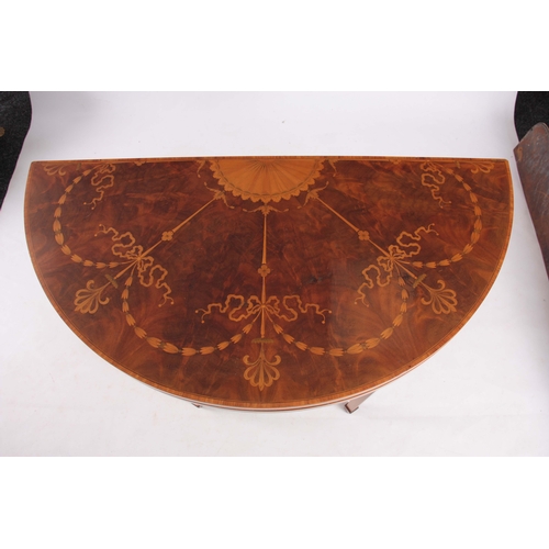 1200 - A LATE 19TH CENTURY INLAID MAHOGANY DEMI LUME CARD TABLE with shell and floral work decoration, havi... 