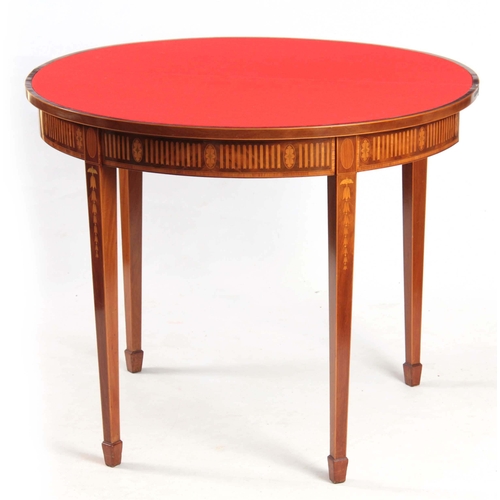 1200 - A LATE 19TH CENTURY INLAID MAHOGANY DEMI LUME CARD TABLE with shell and floral work decoration, havi... 