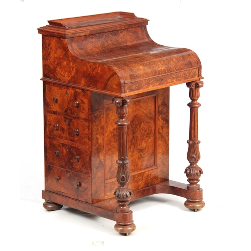 1204 - AN EARLY VICTORIAN BURR WALNUT PIANO TOP 'POP-UP' DAVENPORT the moulded galleried pop-up top section... 