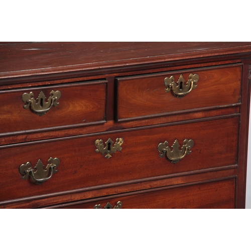 1205 - A GEORGE III MAHOGANY LANCASHIRE CHEST OF DRAWERS with quarter column sides flanking two small and t... 