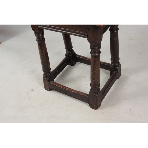 1206 - A LATE 17TH / EARLY 18TH CENTURY OAK JOINT STOOL the later moulded edge top on a dowelled ring turne... 