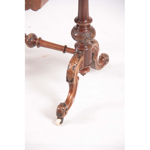 1209 - A VICTORIAN BURR WALNUT WORK / GAMES TABLE having hinged revolving top above a pull-out drawer and i... 