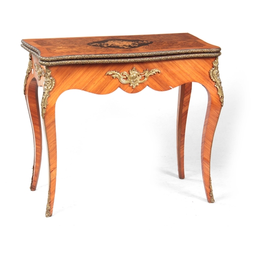 1212 - A LATE 19th CENTURY FRENCH ORMOLU MOUNTED BURR WALNUT, KINGWOOD AND MARQUETRY CARD TABLE the serpent... 