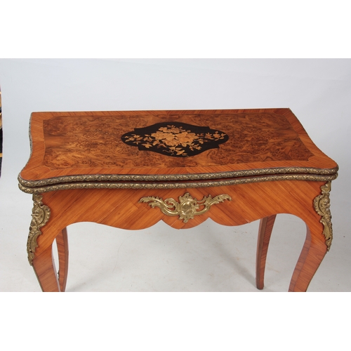 1212 - A LATE 19th CENTURY FRENCH ORMOLU MOUNTED BURR WALNUT, KINGWOOD AND MARQUETRY CARD TABLE the serpent... 