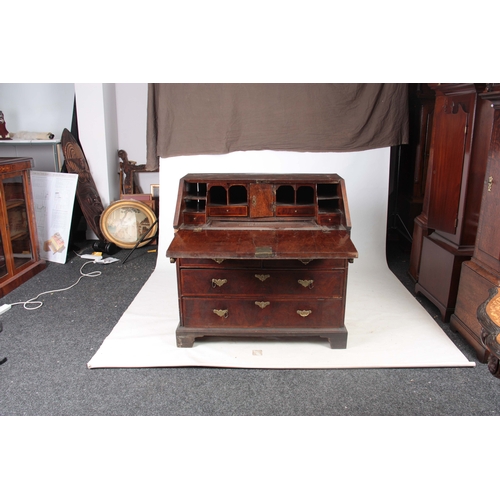 1213 - A GOOD WILLIAM AND MARY HERRING-BANDED AND BURR WALNUT BUREAU having angled hinged fall revealing a ... 