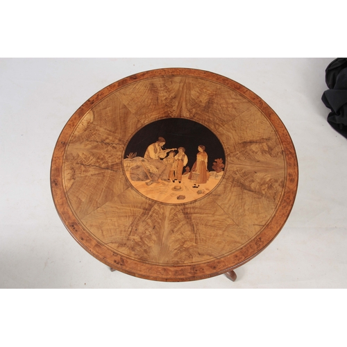 1217 - A 19TH CENTURY OLIVE WOOD ITALIAN SORRENTO INLAID OCCASIONAL TABLE having flame veneered segmented t... 