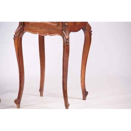 1226 - TWO SIMILAR LATE 19TH CENTURY FRENCH WALNUT BEDSIDE CABINETS the all-round serpentine and square mar... 