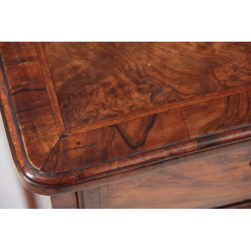 1227 - A GEORGE I HERRING-BANDED BURR WALNUT KNEEHOLE DESK with moulded edge top and rounded corners above ... 