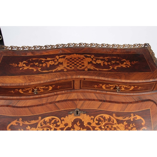 1228 - A 19TH CENTURY FRENCH LADIES ROSEWOOD AND INLAID SATINWOOD ORMOLU  MOUNTED BONHEUR DU JOUR of bombe ... 