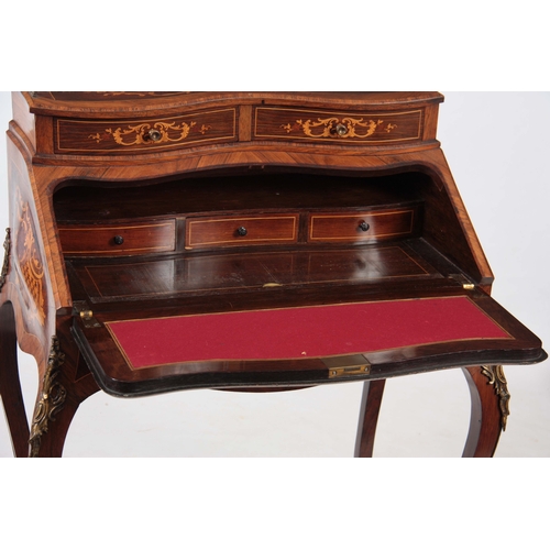 1228 - A 19TH CENTURY FRENCH LADIES ROSEWOOD AND INLAID SATINWOOD ORMOLU  MOUNTED BONHEUR DU JOUR of bombe ... 