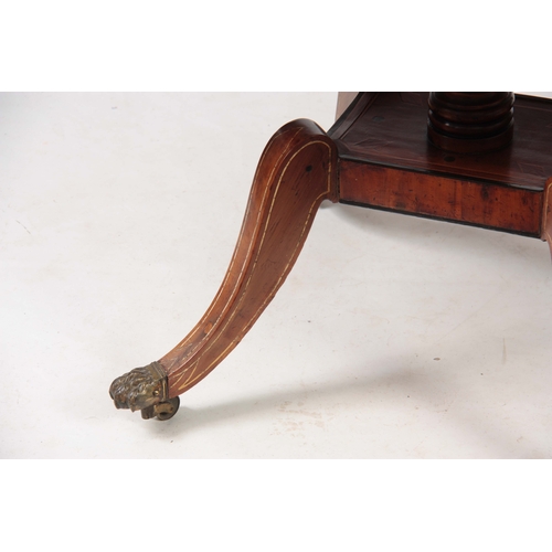 1231 - AN UNUSUAL REGENCY YEW-WOOD AND BONE INLAID SOFA TABLE with hinged fall down sides and two shallow f... 