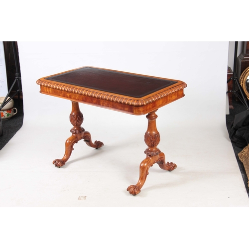 1232 - GILLOWS, LANCASTER. A FINE 19TH CENTURY SATINWOOD LIBRARY TABLE with original maroon coloured tooled... 