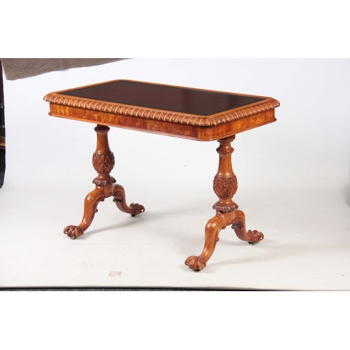 1232 - GILLOWS, LANCASTER. A FINE 19TH CENTURY SATINWOOD LIBRARY TABLE with original maroon coloured tooled... 