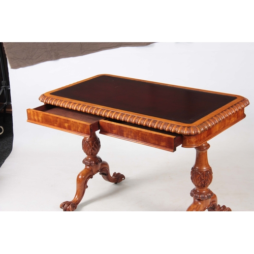 1232 - GILLOWS, LANCASTER. A FINE 19TH CENTURY SATINWOOD LIBRARY TABLE with original maroon coloured tooled... 