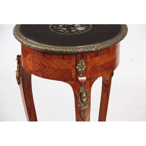 1240 - A LATE 19TH CENTURY FRENCH KINGWOOD AND ORMOLU MOUNTED SMALL CENTRE TABLE the black slate top inset ... 