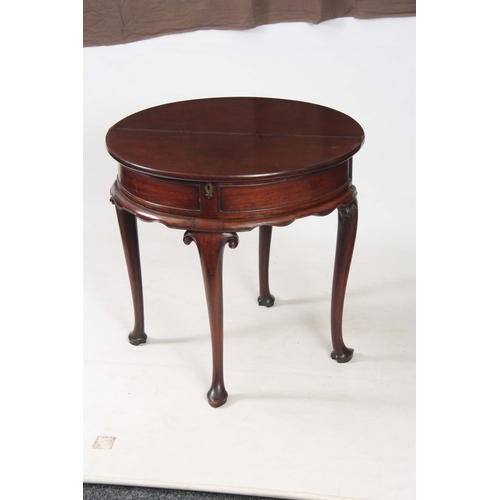 1247 - AN EARLY GEORGE III MAHOGANY DEMI LUME SHAPED TILT TOP TEA TABLE the double-hinged top revealing a p... 