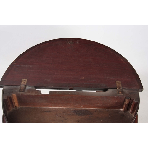 1247 - AN EARLY GEORGE III MAHOGANY DEMI LUME SHAPED TILT TOP TEA TABLE the double-hinged top revealing a p... 