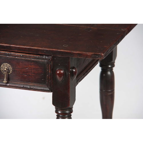 1249 - A GOOD 17TH CENTURY OAK SIDE TABLE OF SUPERB COLOUR AND PATINA having fruitwood medallions to each c... 