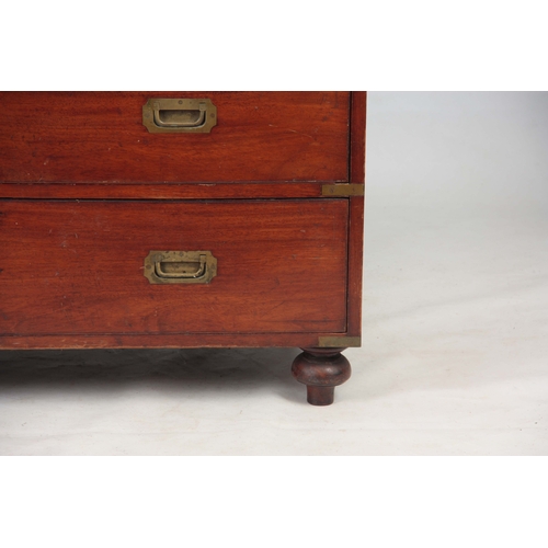 1251 - A 19TH CENTURY CAMPHORWOOD CAMPAIGN CHEST with brass corners and flush brass handle plates, consisti... 