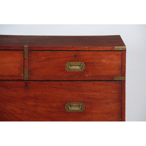 1251 - A 19TH CENTURY CAMPHORWOOD CAMPAIGN CHEST with brass corners and flush brass handle plates, consisti... 