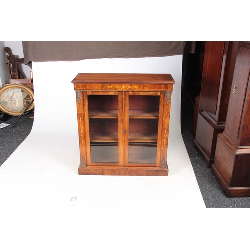 1259 - A 19TH CENTURY WALNUT SIDE CABINET with hinged glazed door revealing a lined interior 92cm wide 31cm... 