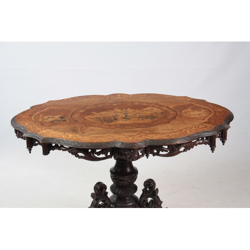 1260 - A LARGE 19TH CENTURY OLIVE WOOD BLACK FORREST INLAID OCCASIONAL TABLE having flame veneered seg... 