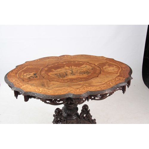 1260 - A LARGE 19TH CENTURY OLIVE WOOD BLACK FORREST INLAID OCCASIONAL TABLE having flame veneered seg... 