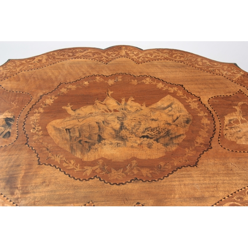 1260 - A LARGE 19TH CENTURY OLIVE WOOD BLACK FORREST INLAID OCCASIONAL TABLE having flame veneered seg... 