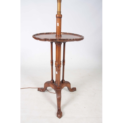 1262 - AN EDWARDIAN MAHOGANY ELECTRIFIED READING TABLE / OCCASIONAL TABLE with a brass adjustable stem and ... 