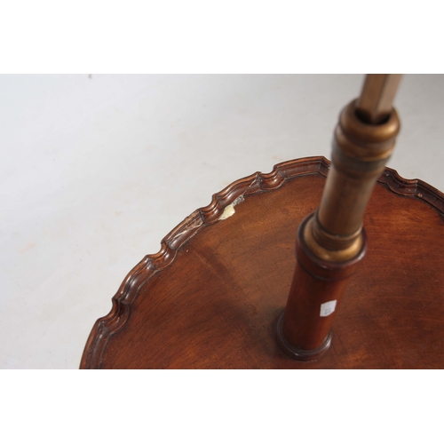 1262 - AN EDWARDIAN MAHOGANY ELECTRIFIED READING TABLE / OCCASIONAL TABLE with a brass adjustable stem and ... 