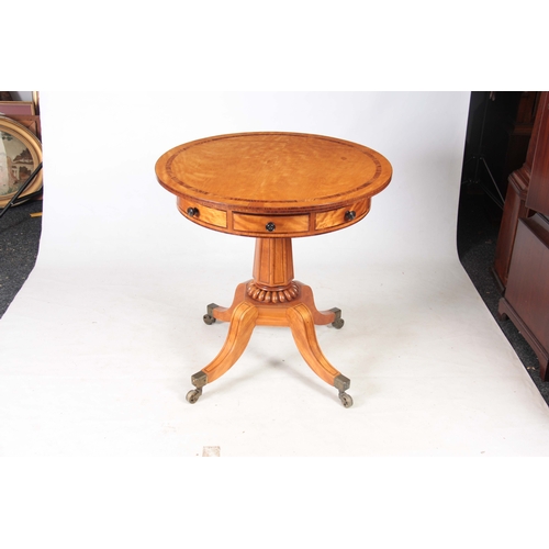 1268 - AN UNUSUAL ROSEWOOD CROSS-BANDED FIGURED SATINWOOD DRUM TABLE IN THE MANER OF GILLOWS having an over... 