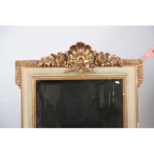 1270 - A 20TH CENTURY FRENCH GILT GESSO AND PAINTED HANGING MIRROR with moulded frame and crested floral an... 