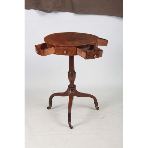 1271 - AN EDWARDIAN FLAMED MAHOGANY MINIATURE DRUM / OCCASIONAL TABLE with small frieze drawers lined with ... 