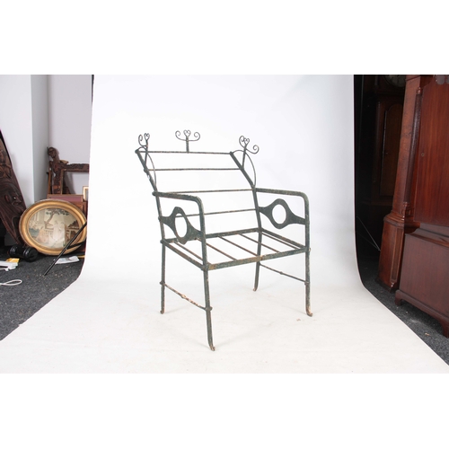 1273 - A REGENCY CAST IRON BENCH having a reclining back joined by shaped slats and decorated with scrolled... 