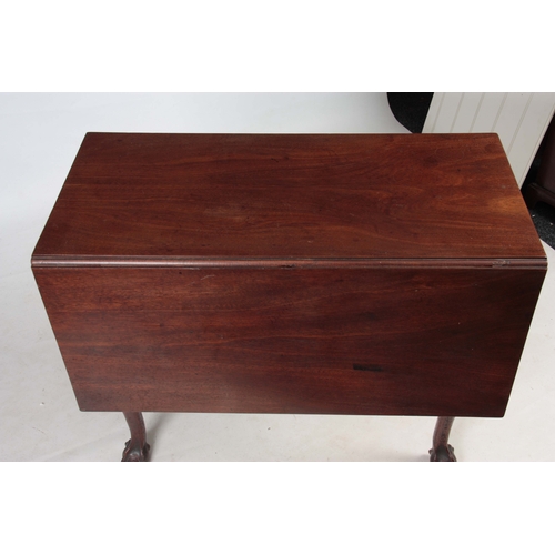 1276 - A GEORGE III FIGURED MAHOGANY IRISH DROP LEAF TABLE OF SMALL SIZE  having a fitted end drawer; stand... 