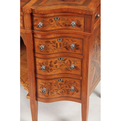 1286 - AN UNUSUAL FREESTANDING VICTORIAN SATINWOOD INLAID DESK with floral inlaid serpentine drawers to the... 