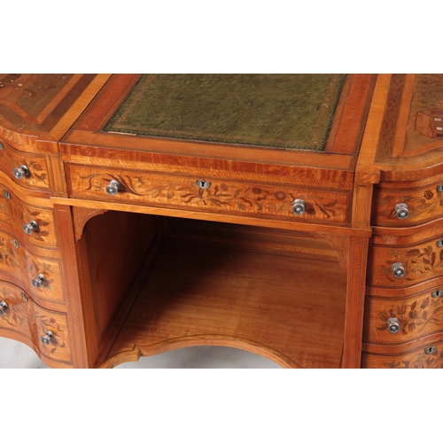 1286 - AN UNUSUAL FREESTANDING VICTORIAN SATINWOOD INLAID DESK with floral inlaid serpentine drawers to the... 