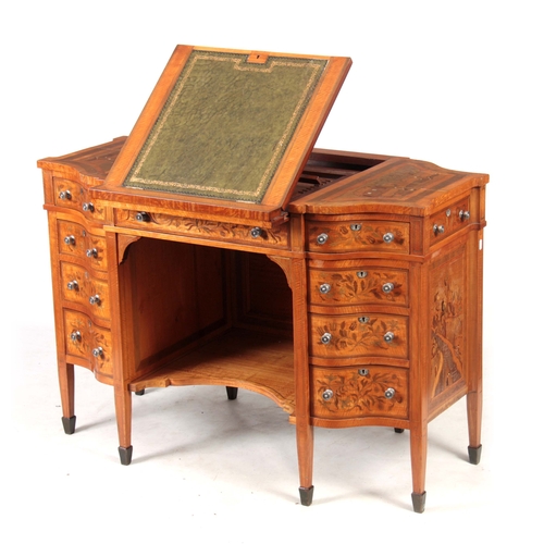 1286 - AN UNUSUAL FREESTANDING VICTORIAN SATINWOOD INLAID DESK with floral inlaid serpentine drawers to the... 