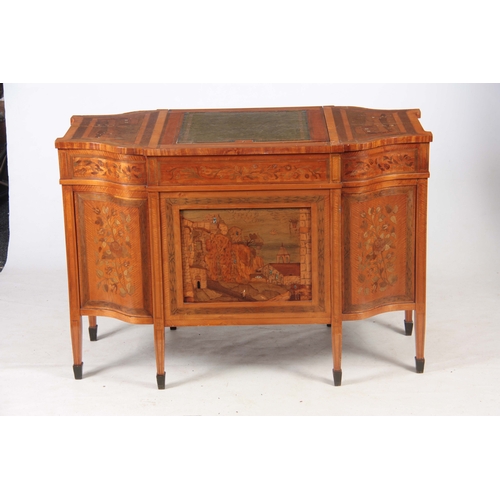 1286 - AN UNUSUAL FREESTANDING VICTORIAN SATINWOOD INLAID DESK with floral inlaid serpentine drawers to the... 