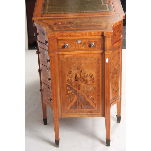 1286 - AN UNUSUAL FREESTANDING VICTORIAN SATINWOOD INLAID DESK with floral inlaid serpentine drawers to the... 