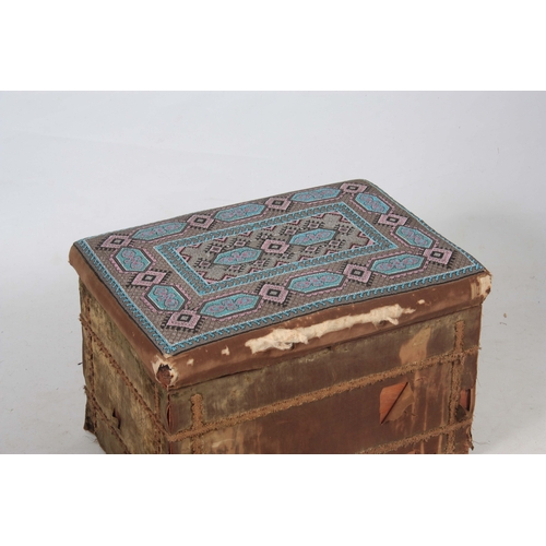 1289 - A 19TH CENTURY UPHOLSTERED OTTOMAN with beadwork top 66cm wide 47cm deep 44cm high.