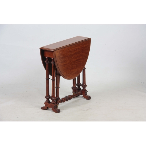 1290 - A 19TH CENTURY WALNUT MINIATURE SUTHERLAND TABLE with moulded edge oval top above a turned base with... 