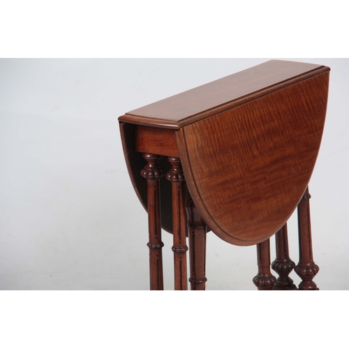 1290 - A 19TH CENTURY WALNUT MINIATURE SUTHERLAND TABLE with moulded edge oval top above a turned base with... 