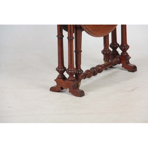 1290 - A 19TH CENTURY WALNUT MINIATURE SUTHERLAND TABLE with moulded edge oval top above a turned base with... 