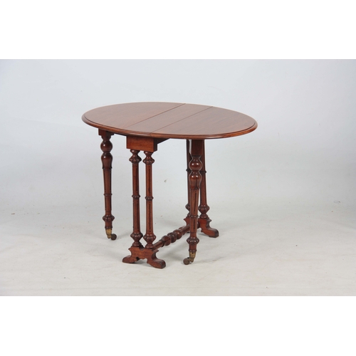 1290 - A 19TH CENTURY WALNUT MINIATURE SUTHERLAND TABLE with moulded edge oval top above a turned base with... 