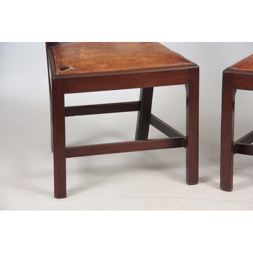 1292 - A PAIR OF GEORGE III MAHOGANY CHIPPENDALE STYLE SIDE CHAIRS with scrolled fold-over corners above  v... 