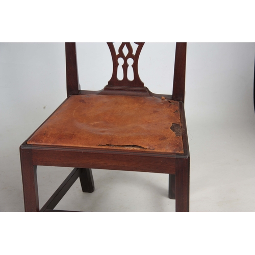 1292 - A PAIR OF GEORGE III MAHOGANY CHIPPENDALE STYLE SIDE CHAIRS with scrolled fold-over corners above  v... 