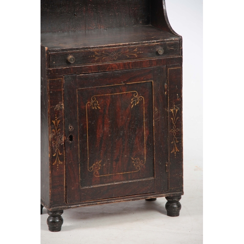 1296 - A SMALL REGENCY PAINTED CHIFFONIER with raised superstructure above a cupboard base with a fitted fr... 